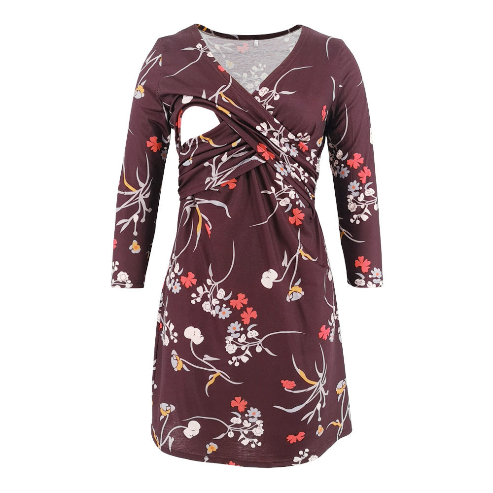 Printed Deep V-neck Dress
