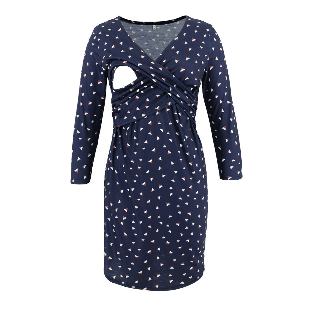 Printed Deep V-neck Dress