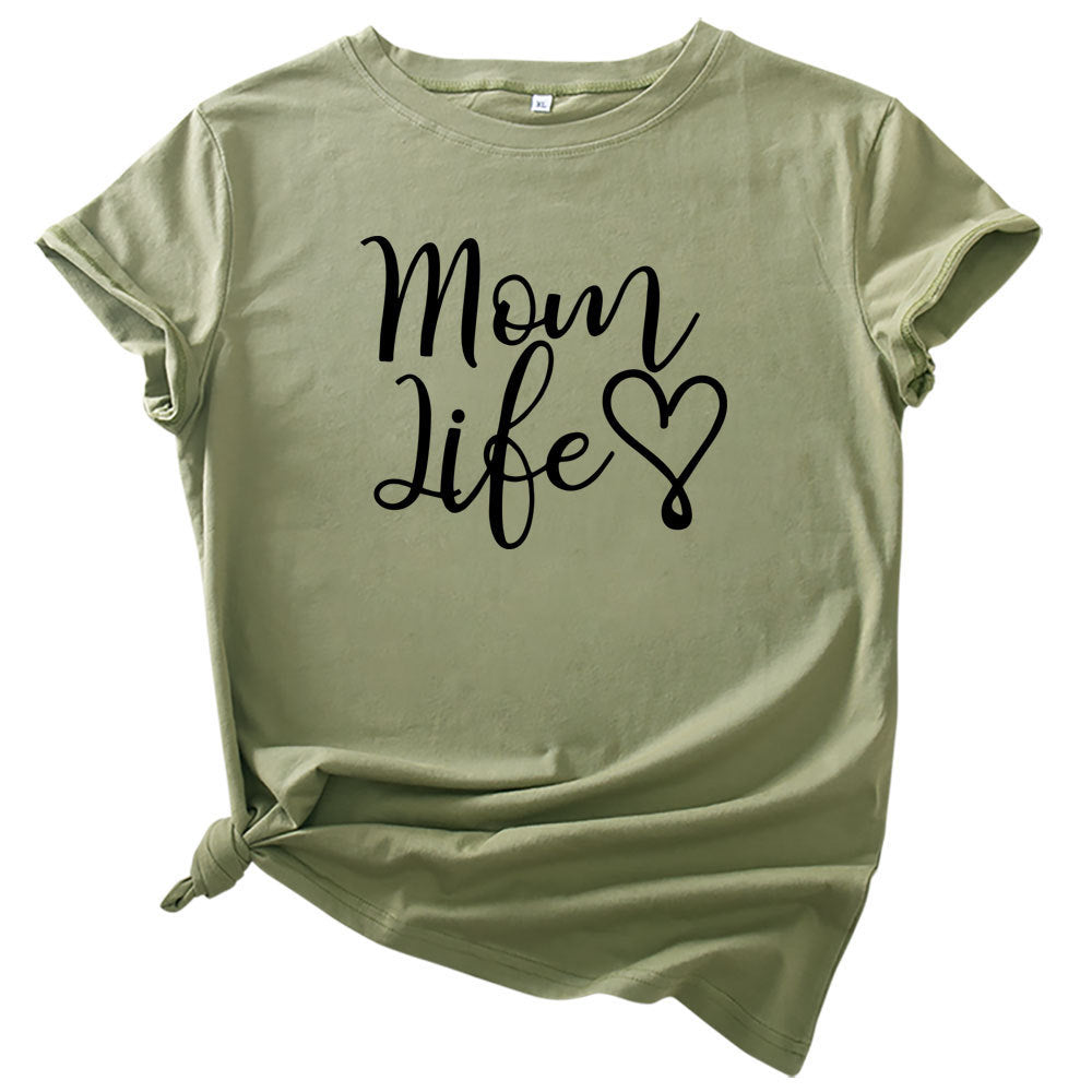 Mom Life Letter Short Sleeved Top T Shirt