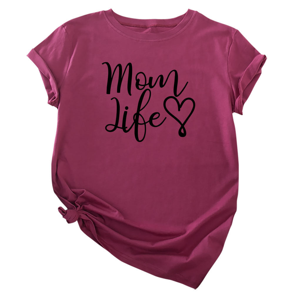 Mom Life Letter Short Sleeved Top T Shirt