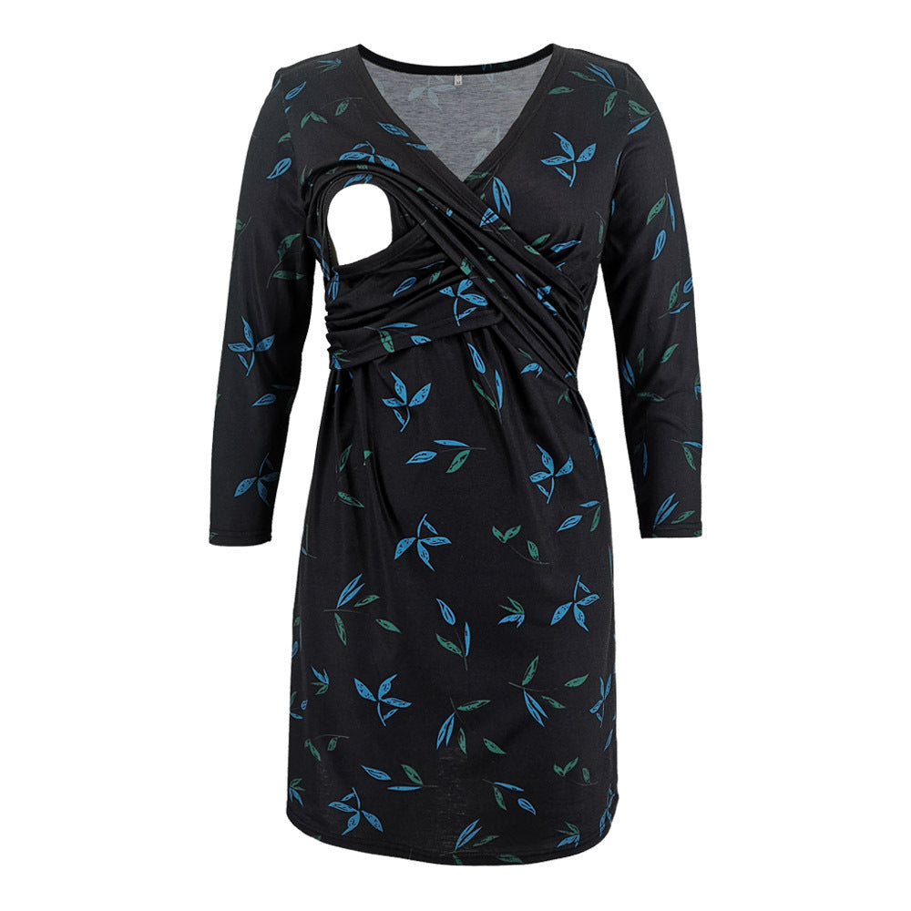 Printed Deep V-neck Dress
