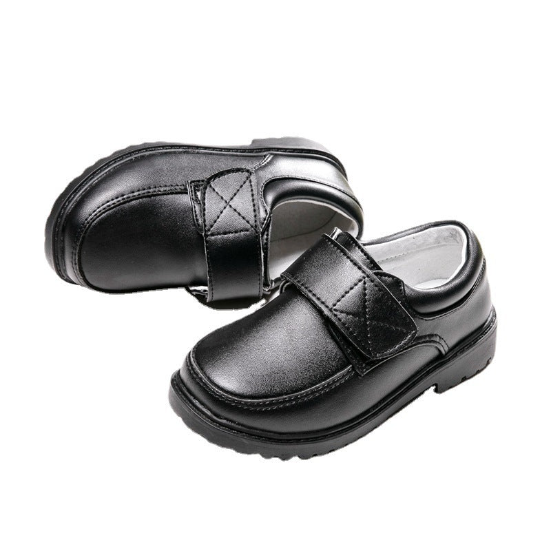 Black Student Velcro Leather Shoes