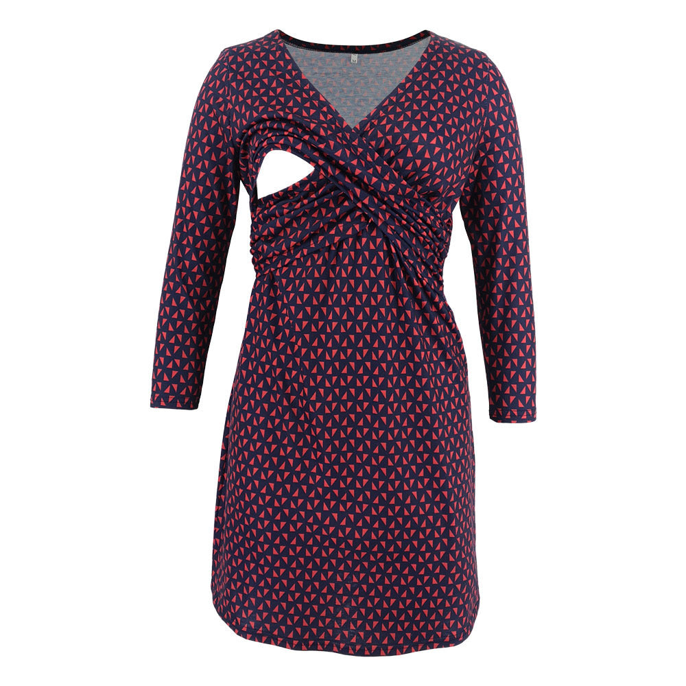 Printed Deep V-neck Dress